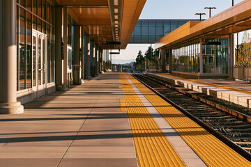 Fototapeta premium Train station platform during sunset in a city