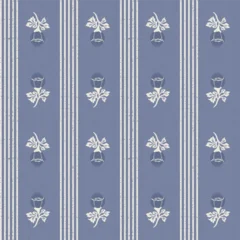 Vintage flower block botanical background. Feminine nature cottagecore seamless pattern. Nature motif coquette design in denim blue, minimalist rustic garden  © milatoo