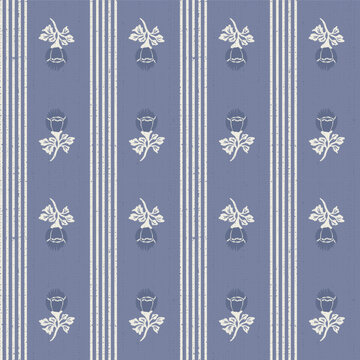 Vintage flower block botanical background. Feminine nature cottagecore seamless pattern. Nature motif coquette design in denim blue, minimalist rustic garden 