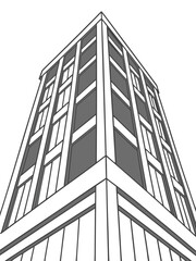 Fototapeta premium Modern skyscraper building low angle architectural vector view