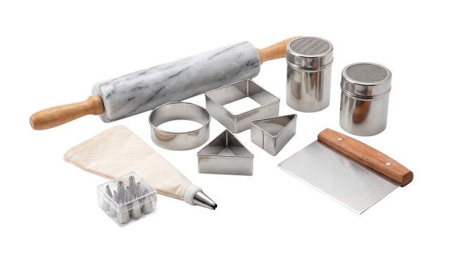 Marble rolling pin with metal pastry cutter and dough scraper