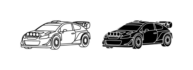 Fototapeta premium Rally Car Vector Icons, Sports Vehicle Graphics, Automotive Design Elements, Black and White