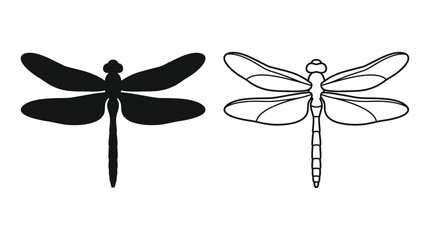 Dragonfly silhouettes and line art on a white background © Soniya