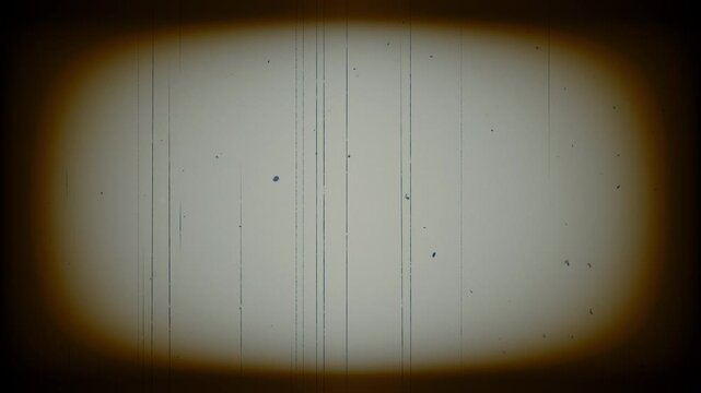 Looping vintage film overlay with vertical scratches, dust, dirt, hair, spots, flicker, and dark vignette. The animated texture recreates the worn appearance of damaged archival footage and old cinema
