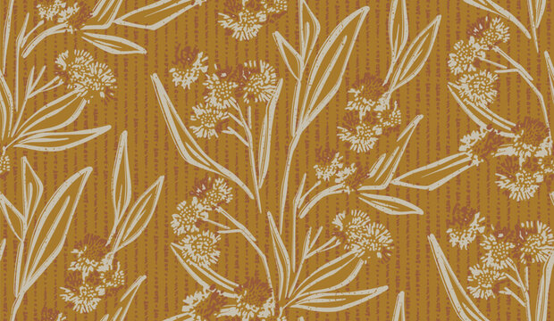 mustard herbs warm seamless pattern mustard gold fine line botanical sketch white outline herbs flora sunlit yellow ochre hand drawn line art delicate sketch rustic gold botanical style