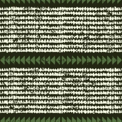 tribal stripes rustic green deep forest green seamless pattern. Modern abstract white triangle dash linear hatch horizontal band woven look ikat texture block print hand drawn line folk art style © milatoo
