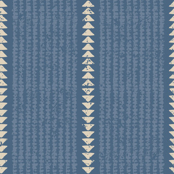 tribal stripes denim blue seamless pattern. indigo slate blue vertical stripe chevron triangle dash woven look ikat texture block print hand drawn line art scandinavian blue aesthetic