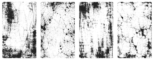 Fototapeta premium Distressed grunge texture collection with black dust, grain, scratch, gritty particles and rough abstract overlay on white background, vector illustration