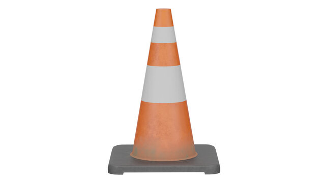3d rendering traffic cone low poly pbr model on white background