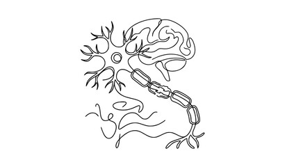 Fototapeta premium Neuron With Damaged Myelin Multiple Sclerosis World MS Day One Line Black White Vector Illustration