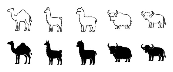 Naklejka premium Minimalist animal icons for endurance, strength, resilience, and adaptability in modern conceptual design on transparent background