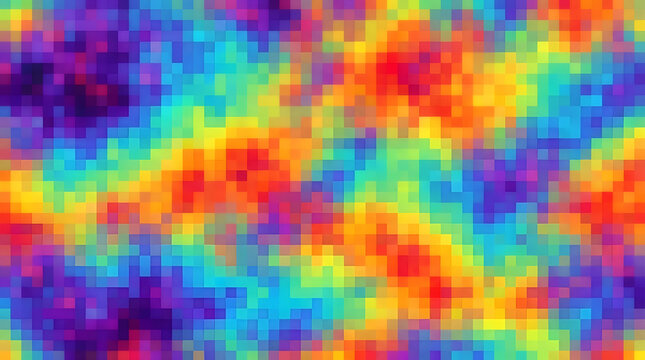 Abstract colorful pixelated mosaic pattern with rainbow colored square cells