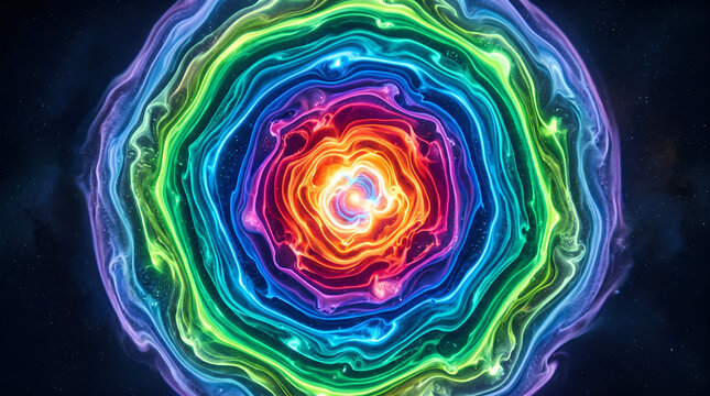 Abstract colorful psychedelic spiral nebula background with bright light in dark outer space