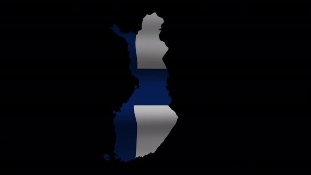 Animated Finland map with waving flag texture and alpha channel. 4K loop motion graphic isolated for geography, travel and country themed projects