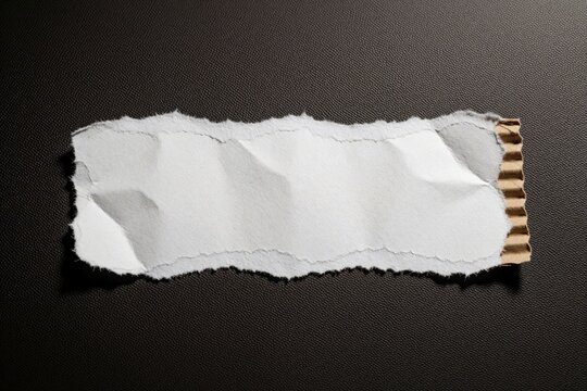 Torn white paper on dark surface, clean ripped edges revealing cardboard underneath. Empty rectangle invites handwritten messages, post-it notes, art sketches in office home. Blank canvas enables