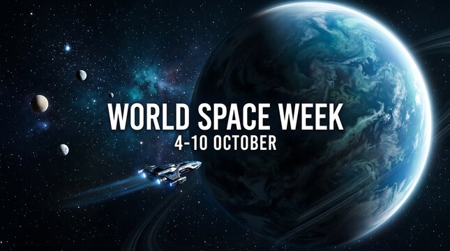 World space week celebration with earth view and starry cosmic background