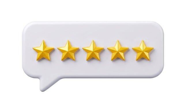Five golden stars rating inside speech bubble isolated on white background