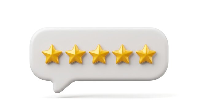 Five golden stars inside a speech bubble representing positive feedback