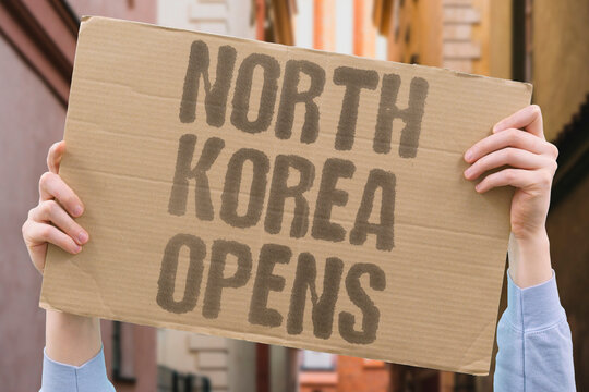 "North Korea Opens" State unlocks border for limited foreign travel. NORTH. KOREA. OPENS. BORDER. TRAVEL.