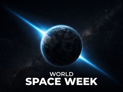 World space week celebration with a glowing earth in deep space