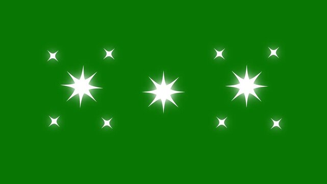 white blinking cartoon stars,flat, vector, doodles stars,retro shine twinkle effect on green screen background in 2D animation style. 4K