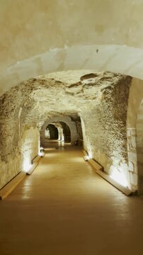 Catacombs and sarcophagi for the burial of mummies of sacred Apis bulls in the ancient Serapeum complex at Saqqara, Egypt.