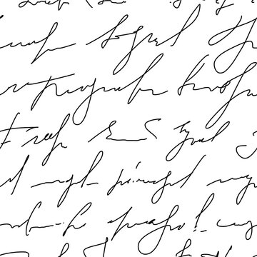 Seamless black, white pattern. Cursive illegible, fantasy text hand drawn, abstract, graphics. Doodle, unreadable template, hand drawn. Texture. Ink