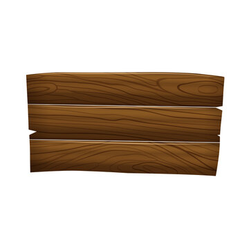 Cartoon wooden sign board with three planks for information and messages transparent background