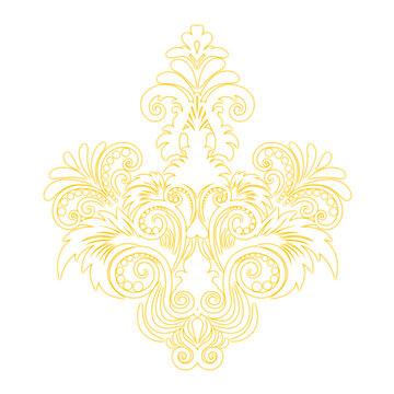 Elegant golden decorative damask floral ornament with intricate scrollwork and filigree transparent background