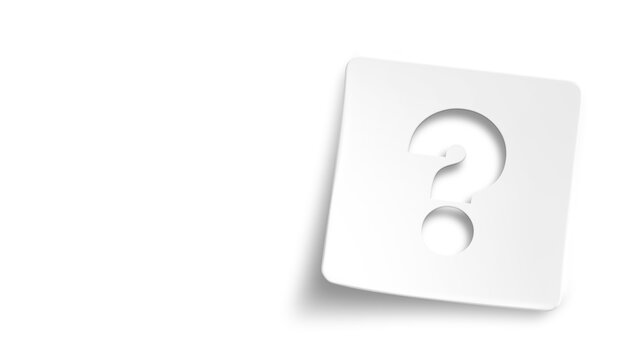 Note paper with question mark on transparent or white background