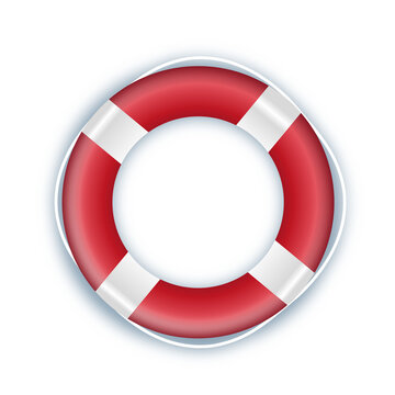 Isolated red and white lifebuoy ring for maritime safety and emergency water rescue situations transparent background