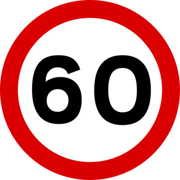Speed Limit 60 Road Sign Isolated on Transparent Background