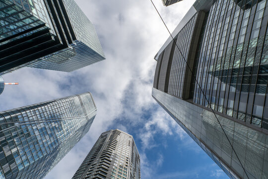 Frankfurt skyscrapers bottom up view