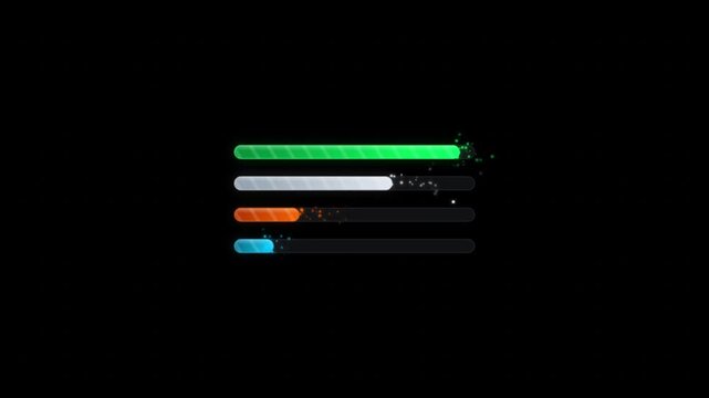 Colorful loading progress bars with particle effects on black status