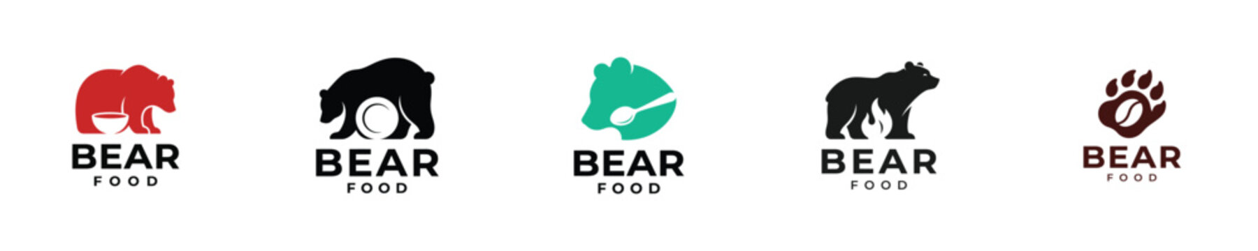 Bear Food Brand Identity Collection Animal Logo Typography Logo Design Vector