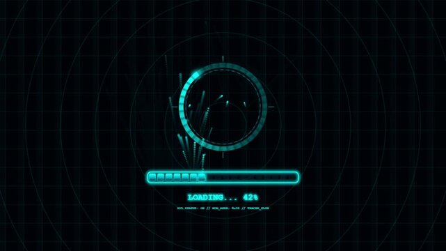 Futuristic digital loading bar hud animation with glowing tech ui