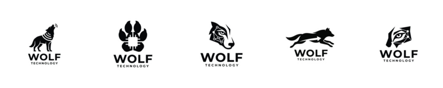 Wolf Technology Brand Identity Collection Animal Logo Typography Logo Design Vector