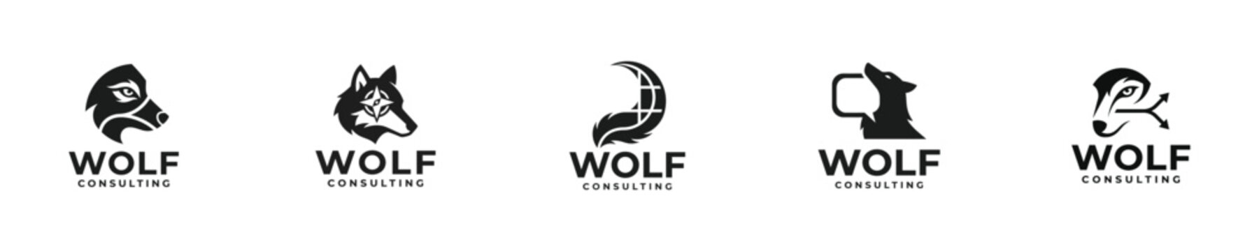 Wolf Finance Brand Identity Collection Animal Logo Typography Logo Design Vector