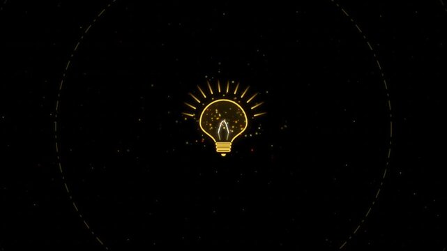 Glowing light bulb with animated particles and circular orbits idea