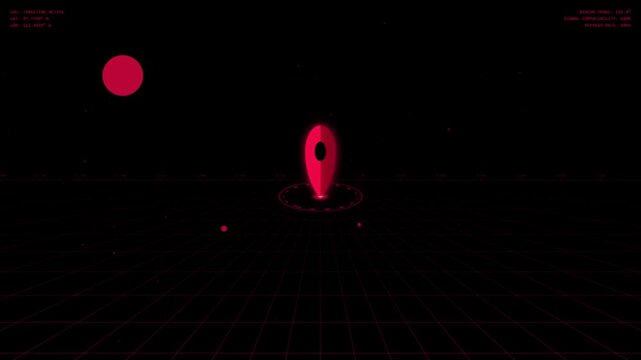 Red digital map pin marker hud interface animation for navigation