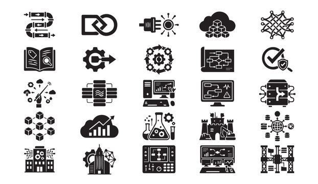 Digital technology and network infrastructure icons with technology, computing