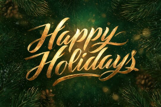 Luxurious Gold Christmas Calligraphy Over Rich Green Pine Backdrop