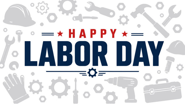 Happy labor day illustration with tools and construction equipment background