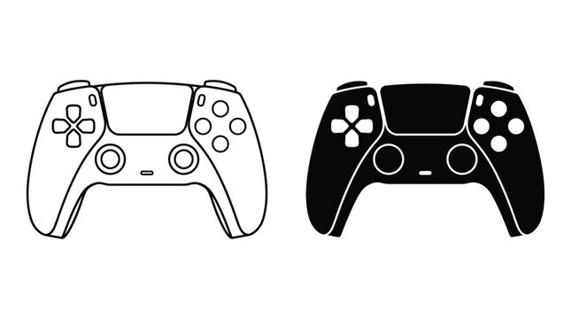 Game controller silhouettes a black and white vector illustration