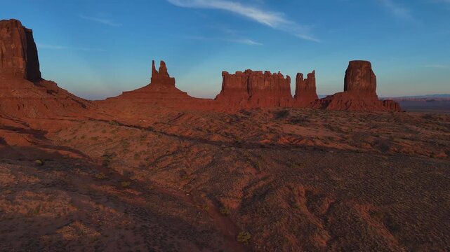 Monument Valley Red Rock Buttes and Desert Landscape in American Southwest aerial drone 4k video