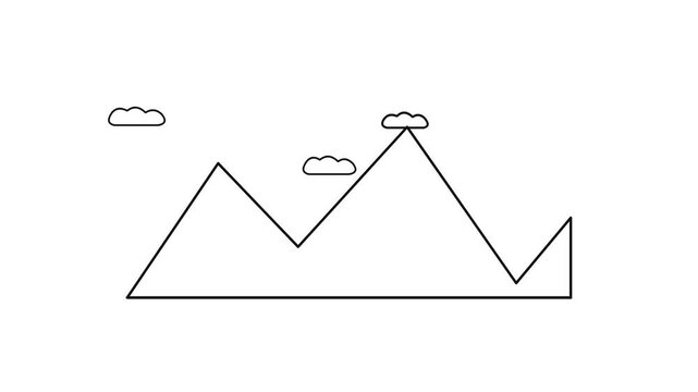 Simple minimalist line drawing of a mountain range with clouds.