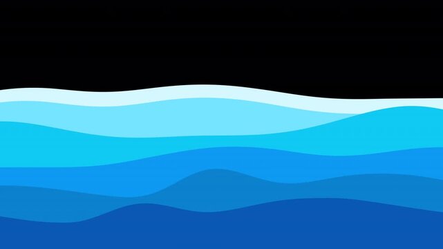 Layered blue ocean waves moving smoothly in a clean flat style. Isolated animation with alpha channel for water scenes, overlays, backgrounds and motion graphics