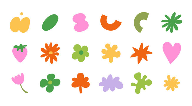 Vector set of minimalist design elements, flowers - abstract background elements for branding, packaging, prints and social media posts