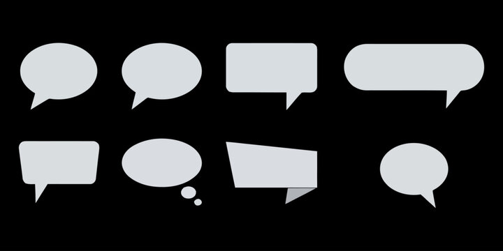Collection of white speech bubbles and thought balloons for comics and chat isolated on black background with speech bubble comic balloon text box