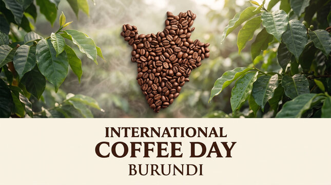 Burundi coffee beans map shape celebrated on International Coffee Day